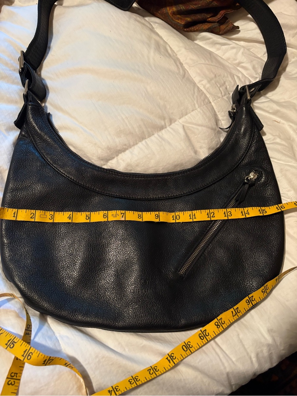 Black Leather Crescent Crossbody Bag-Made in Spain. - Picture 9 of 11